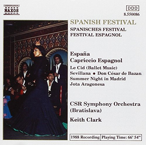 "CD cover with a flamenco dancer and musicians, titled 'Spanish Festival'."