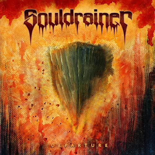 Souldrainer album cover: fiery orange background with dark, central void.