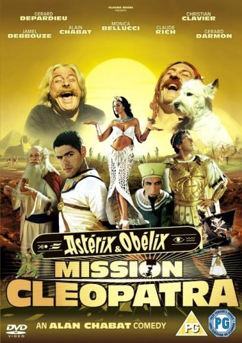 DVD cover for "Asterix & Obelix: Mission Cleopatra" featuring actors and pyramids.
