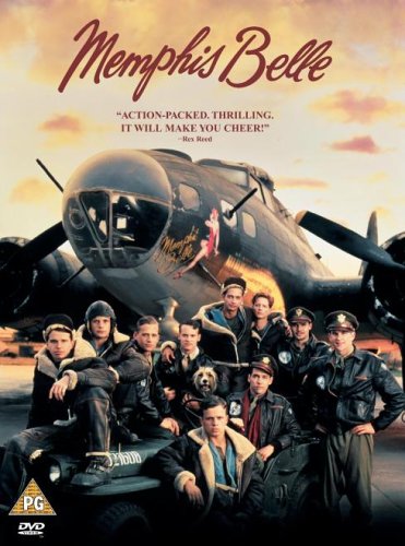 "Memphis Belle DVD cover featuring a WWII bomber plane and its crew."