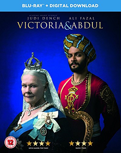 "Blu-ray case featuring Queen Victoria and Abdul in ornate attire against a purple background."