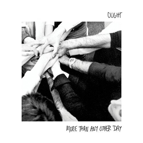 Black and white CD cover with a group hand stack and text.