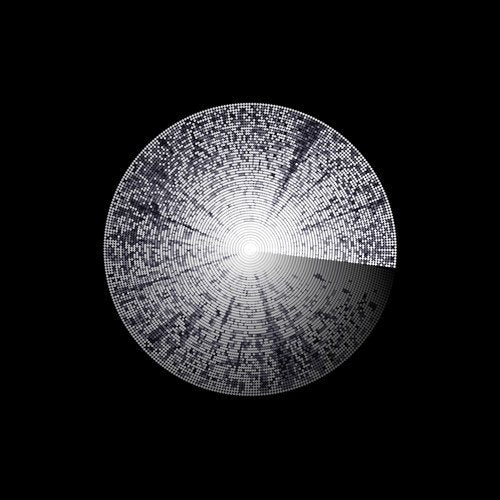 Black background with a circular, textured pattern resembling radar waves.