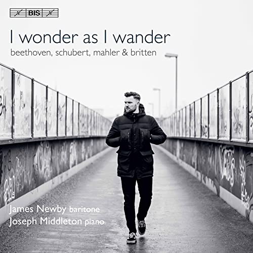 CD cover featuring James Newby, a baritone, walking on a bridge.