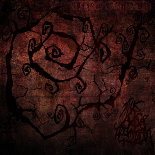 Dark red album cover with abstract black designs and text "Tenements of the Anointed Flesh".