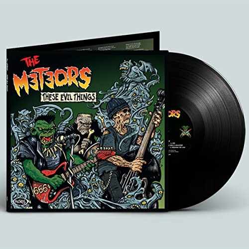 Vinyl record of The Meteors’ “These Evil Things” album cover art.