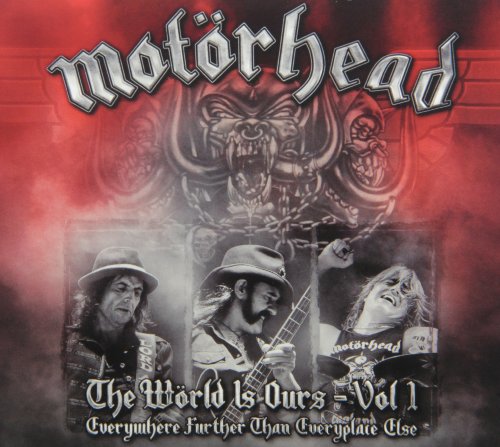 Motörhead DVD cover with red background, three band members, and silver text.