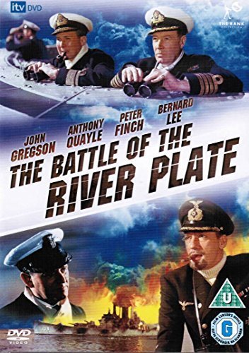 DVD cover for The Battle of the River Plate featuring naval officers and ships.