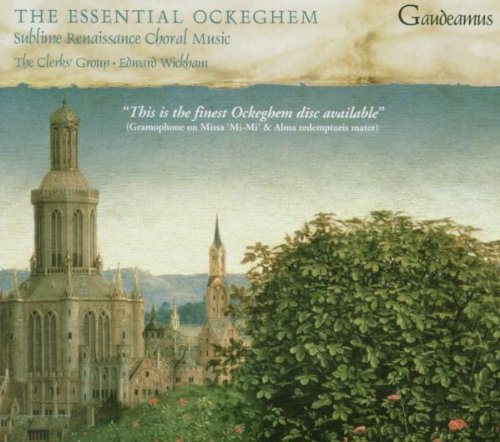 "CD cover with medieval landscape painting, featuring a cathedral and foliage."