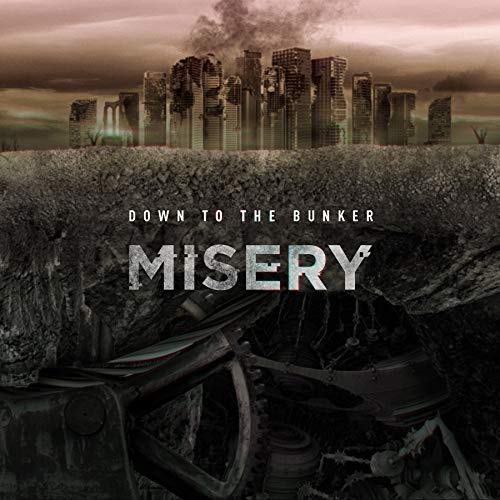 CD cover for “Misery” depicts a ruined cityscape and mechanical parts.
