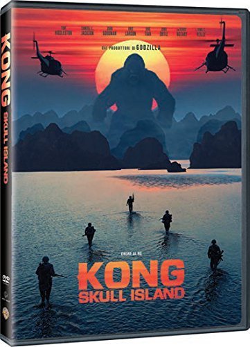 "Kong Skull Island DVD cover featuring a giant ape and helicopters against an orange background."