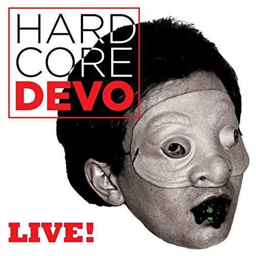 Album cover for Devo’s “Hardcore Devo Live!” featuring a distorted face.
