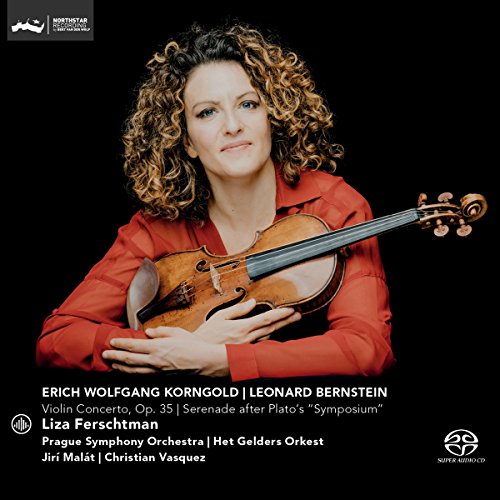 Violinist Liza Ferschtman holds a violin, album cover for classical music CD.