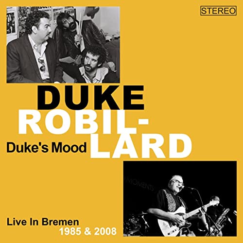 CD cover for Duke Robillard’s “Duke’s Mood” featuring musicians playing guitar.