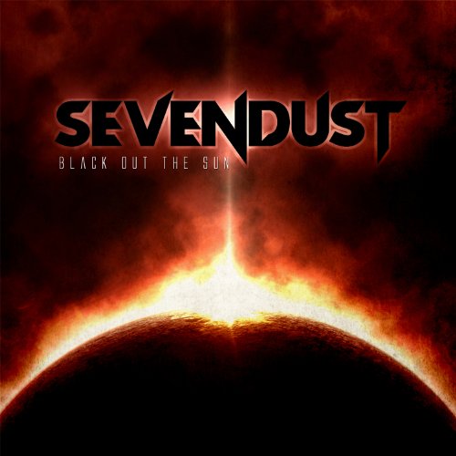 "Album cover for Sevendust's 'Black Out The Sun' showing a fiery planet."