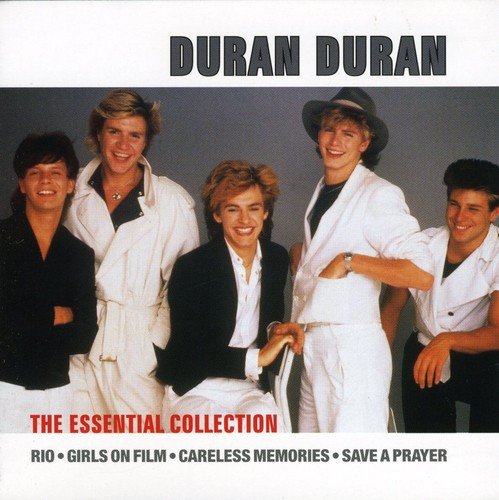 "Duran Duran band members in white and black posing together on album cover."