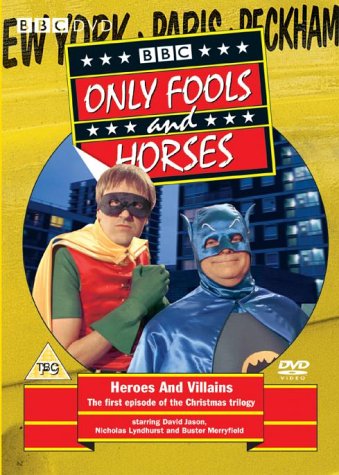 DVD cover for “Only Fools and Horses” featuring Del Boy and Rodney in superhero costumes.