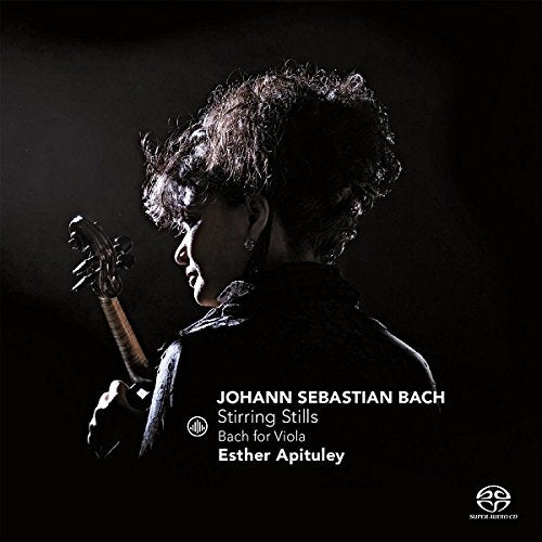 A woman holds a viola, backlit against a dark background, on a CD cover.