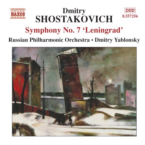 CD cover for Shostakovich’s Symphony No. 7, “Leningrad,” with a winter scene.