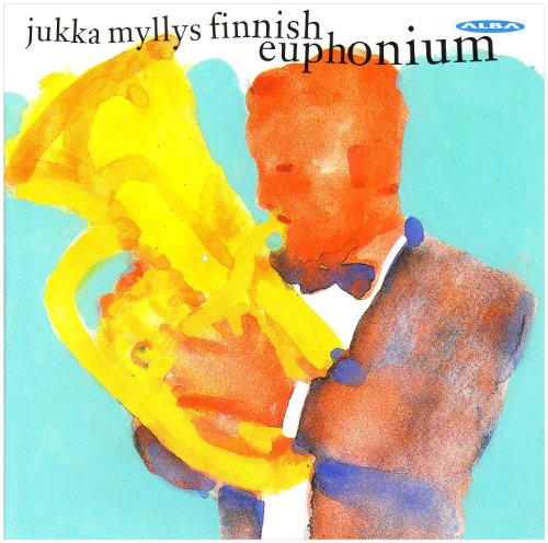 Watercolor painting of a musician playing a yellow euphonium.