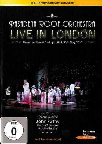"Pasadena Roof Orchestra Live In London DVD cover with performers on stage under bright lights."