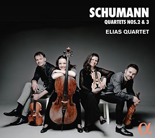 "CD cover featuring four musicians with string instruments, posed seated, against a dark background."