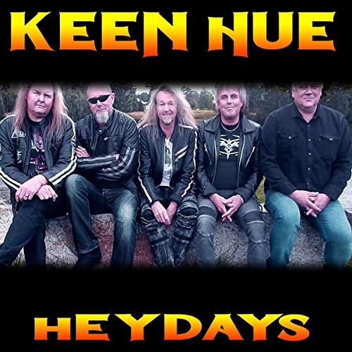"CD cover with 'Keen Hue' and 'Heydays' text, featuring a band of five men."