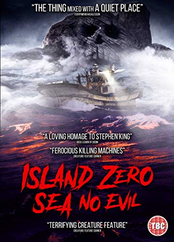 DVD cover for "Island Zero," showing a boat near a rocky, misty island.
