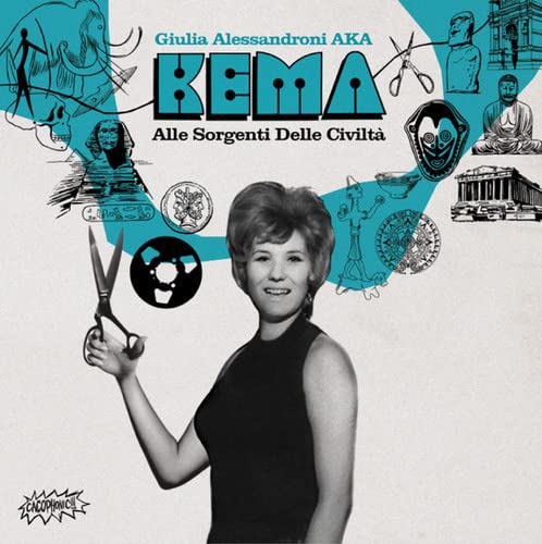 Vinyl record cover featuring a woman with scissors and ancient civilization imagery.
