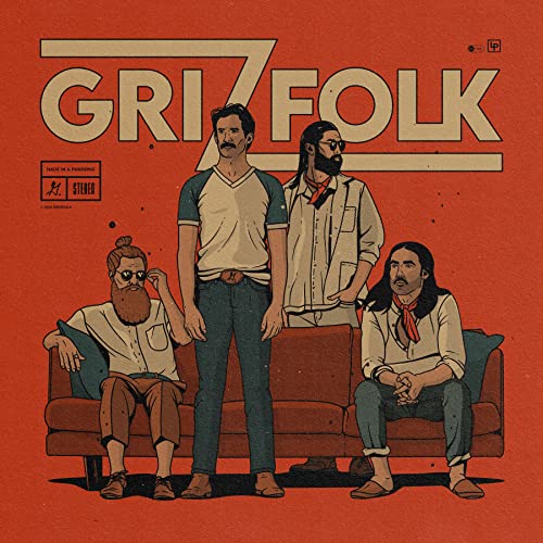 CD cover for Grizfolk featuring illustrated band portrait on orange.