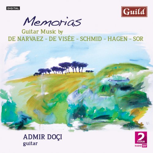 Watercolor landscape with trees on a hill, on a CD album cover.