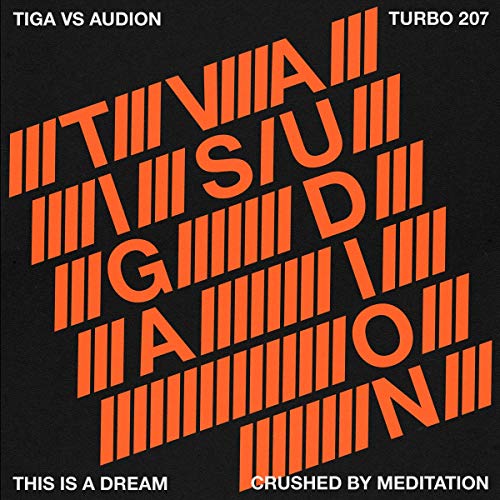 Vinyl record cover: orange geometric text on a black background.
