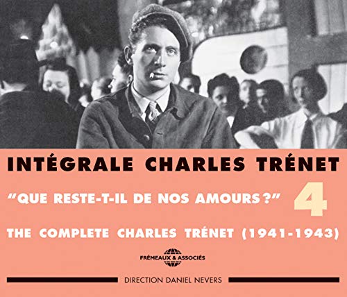 Black and white portrait of Charles Trenet with album title text overlay.