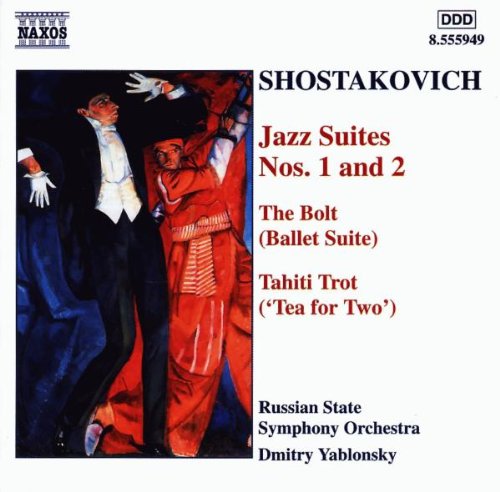 CD case with Shostakovich Jazz Suites cover art featuring dancing figures in formal attire.