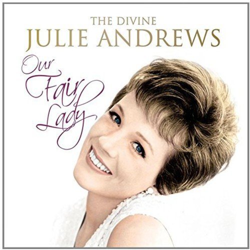 "CD cover featuring Julie Andrews smiling, with 'Our Fair Lady' title and Amazon logo."