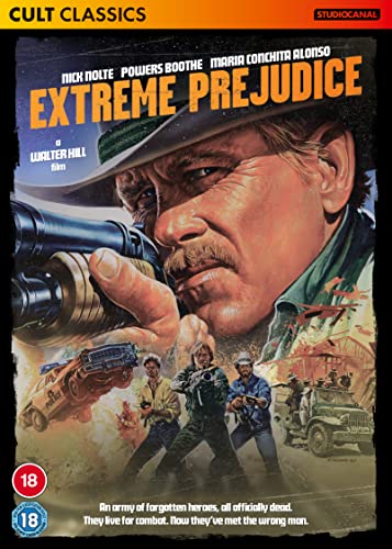 DVD cover for "Extreme Prejudice" featuring Nick Nolte with a gun.