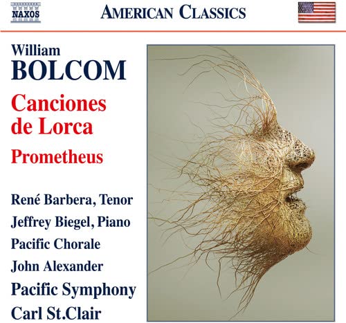 CD cover for "Canciones de Lorca" by Bolcom, featuring a woven face.