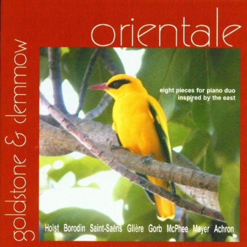 "CD cover with a yellow bird on a branch surrounded by green leaves on a red background."