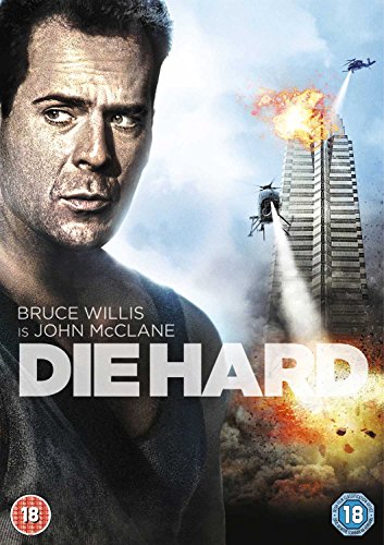 Die Hard DVD cover featuring Bruce Willis and a skyscraper explosion.