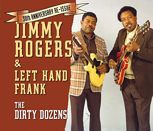 "CD cover featuring Jimmy Rogers and Left Hand Frank holding guitars, brown background."