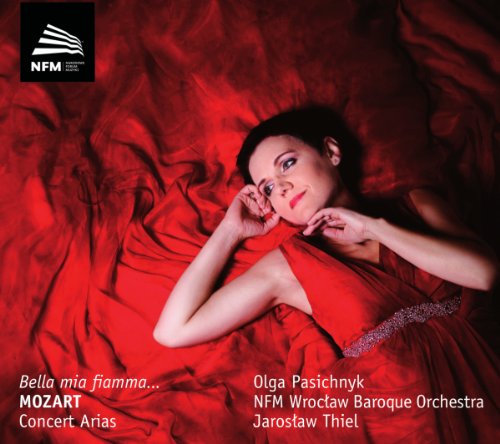 Woman in red dress on red fabric, CD cover for "Bella mia fiamma".