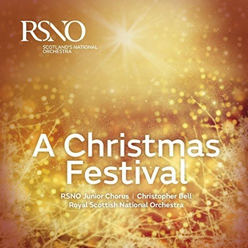 "Album cover with 'A Christmas Festival' text on a golden, sparkly background."