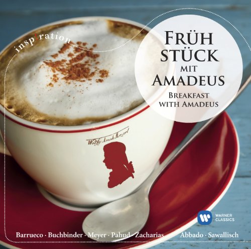 CD cover: coffee cup with Mozart silhouette, red saucer, and text.