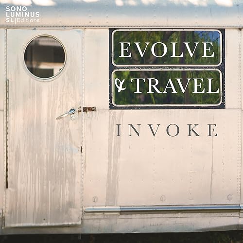 CD cover featuring a silver trailer door with text: "INVOKE - EVOLVE & TRAVEL".