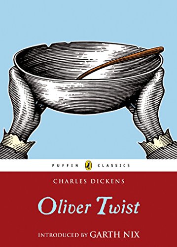 "Book cover of 'Oliver Twist' by Charles Dickens, featuring ornate blue and white illustrations."