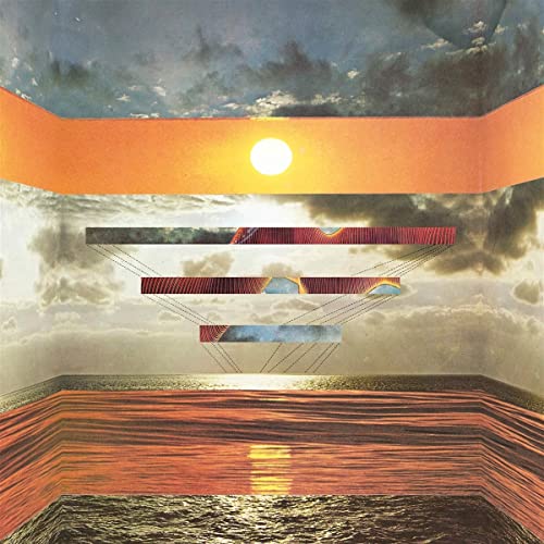 Surreal album cover with orange and blue tones, depicting a landscape.