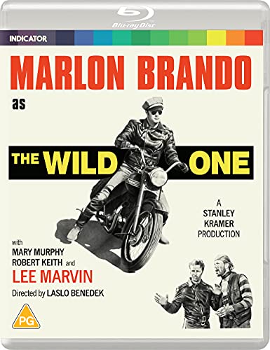 Blu-ray cover for "The Wild One" featuring Marlon Brando on a motorcycle.
