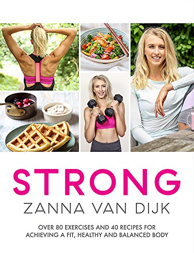The image is a book cover. Alt text: Book cover with fitness images and title "STRONG" in large pink letters.