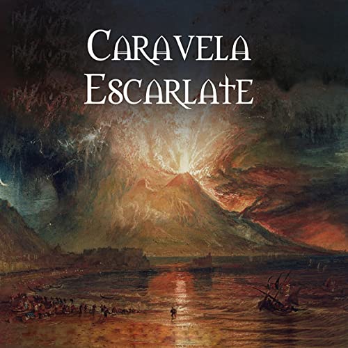 Album cover: stormy seascape with a volcano and small figures.