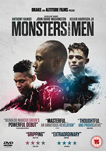 "Monsters and Men DVD cover featuring three men's faces with a red and blue splash."